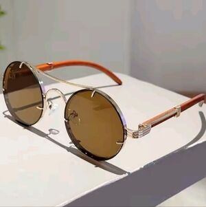 Round Gold and Brown Sunglasses